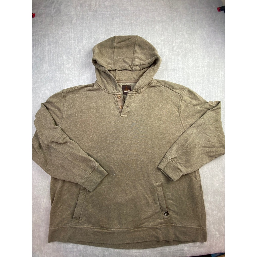Prana Mens XXXL Hemp Blend Henley Hoodie Sweatshirt Olive Green Pullover 3XL
